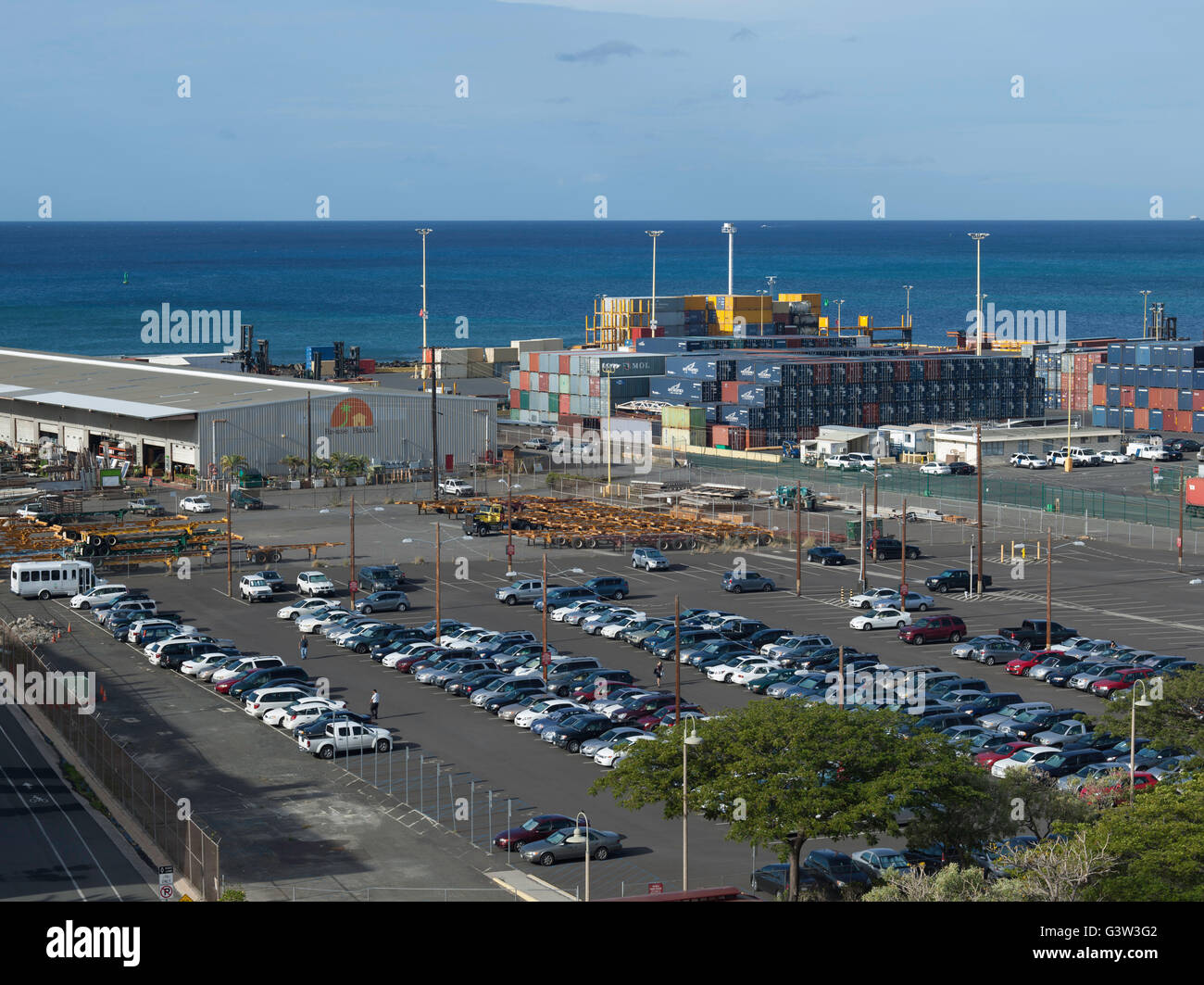 View of Kakaako Makai, Kewalo Basin, Marina, docks, harbor Stock Photo