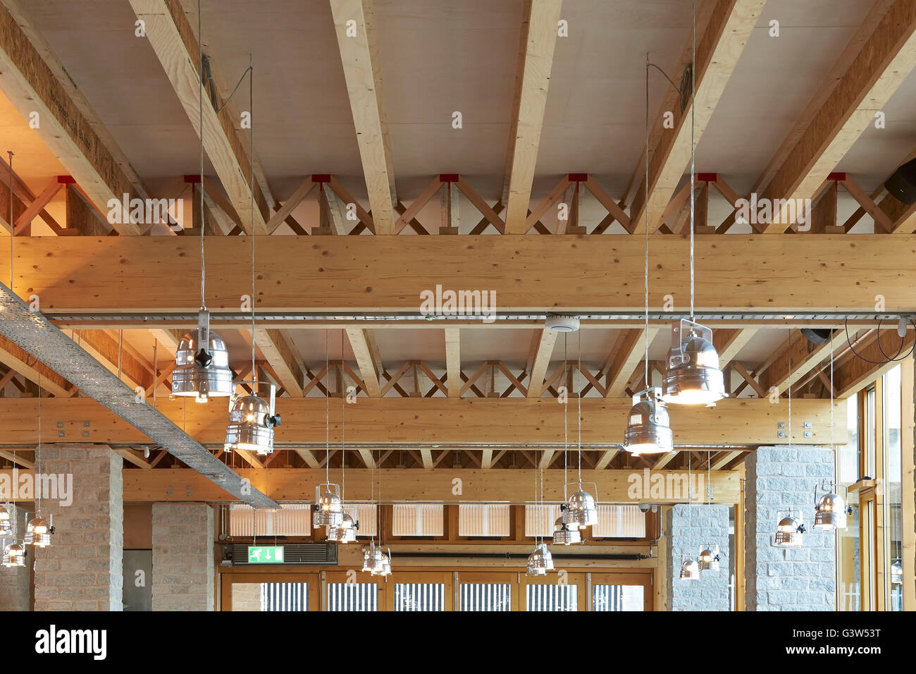 Exposed timber ceiling. The Green Room, London, United Kingdom. Architect: Benjamin Marks, 2015. Stock Photo