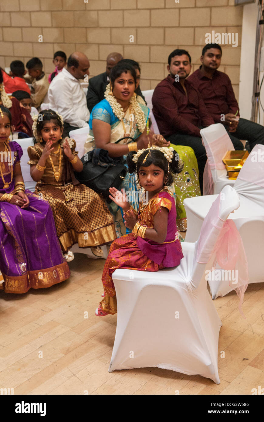 Puberty party. Ritushuddhi,  also called as Ritu Kala Samskara. Hindu family immigrants from Sri Lanka, middle class multicultural England HOMER SYKES Stock Photo