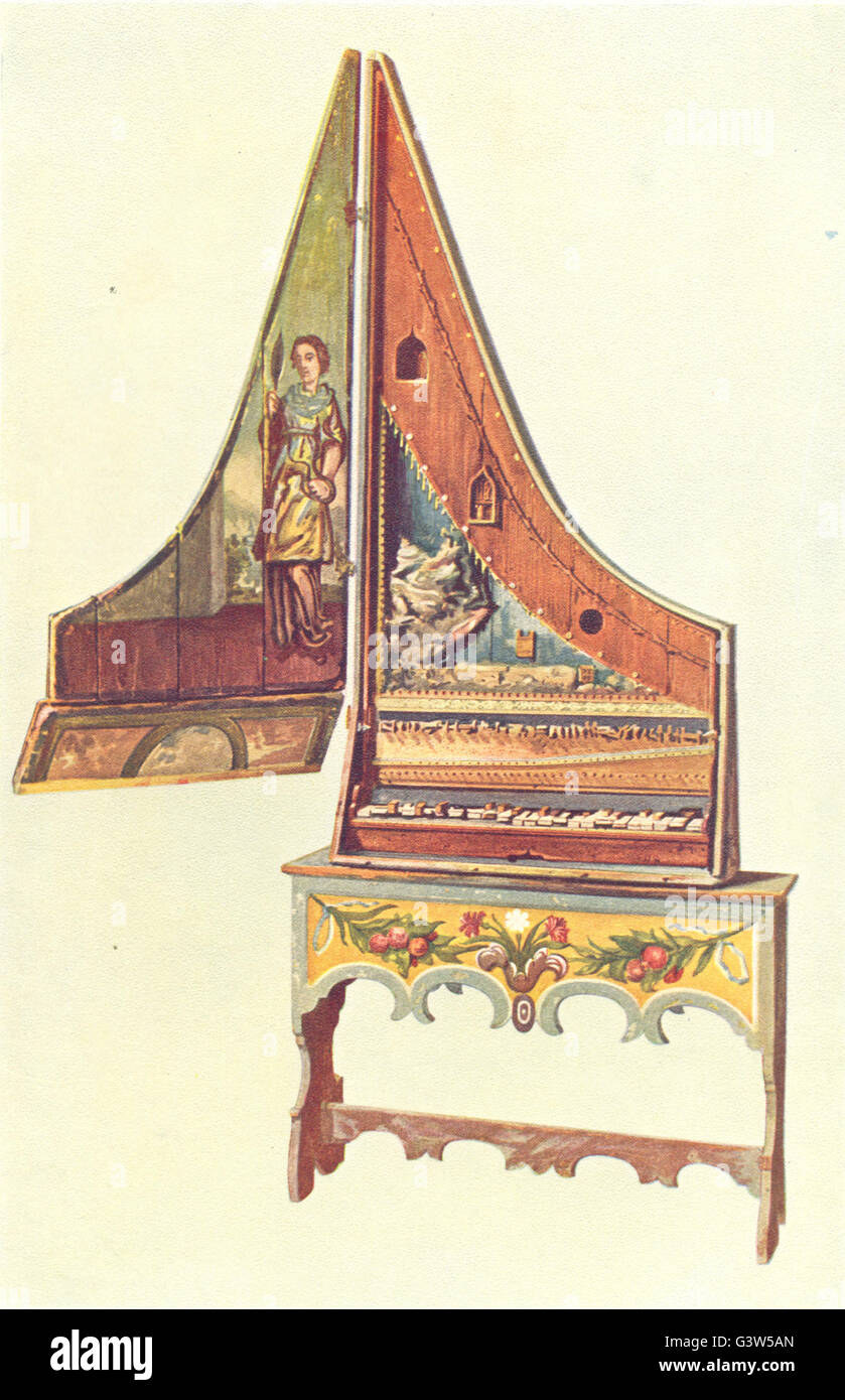 MUSICAL INSTRUMENTS: Clavicytherium or Upright Spinet, vintage print 1945 Stock Photo