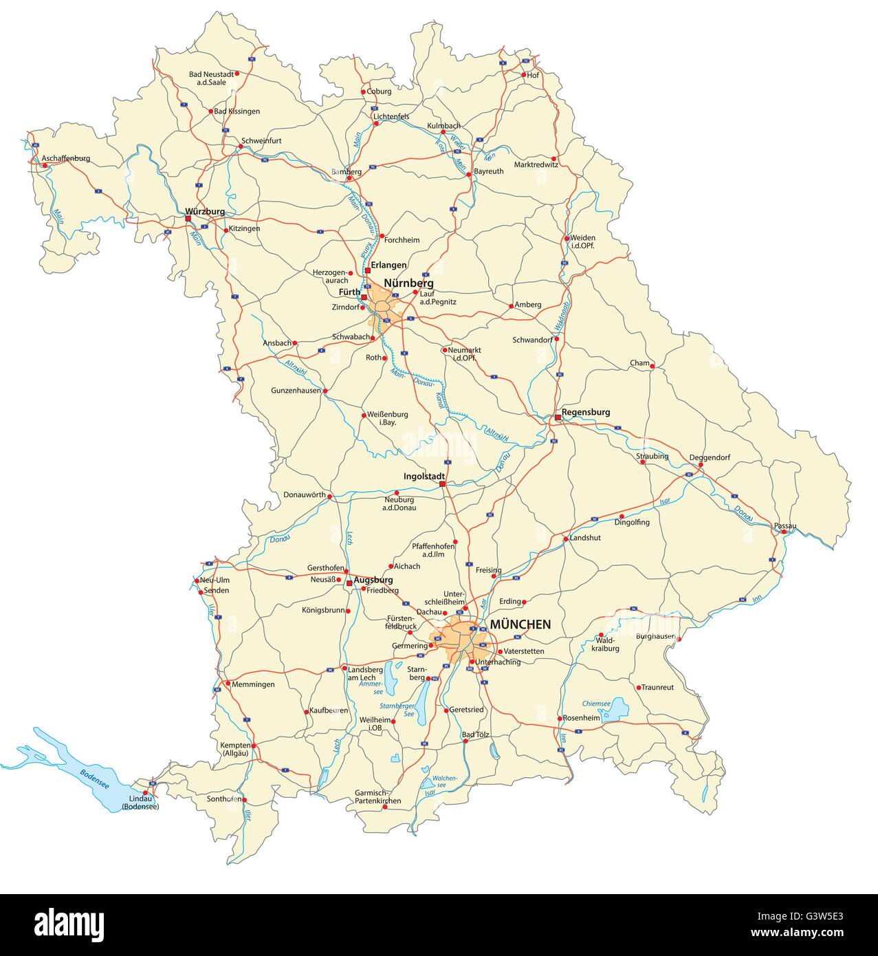vector road map of the German federal country bavaria Stock Vector