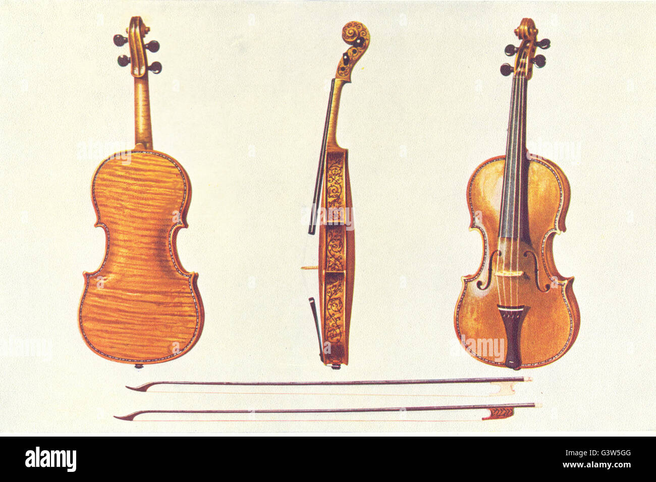 MUSICAL INSTRUMENTS: Violin-Hellier Stradivarius 2 old Bows noted Fluting, 1945 Stock Photo