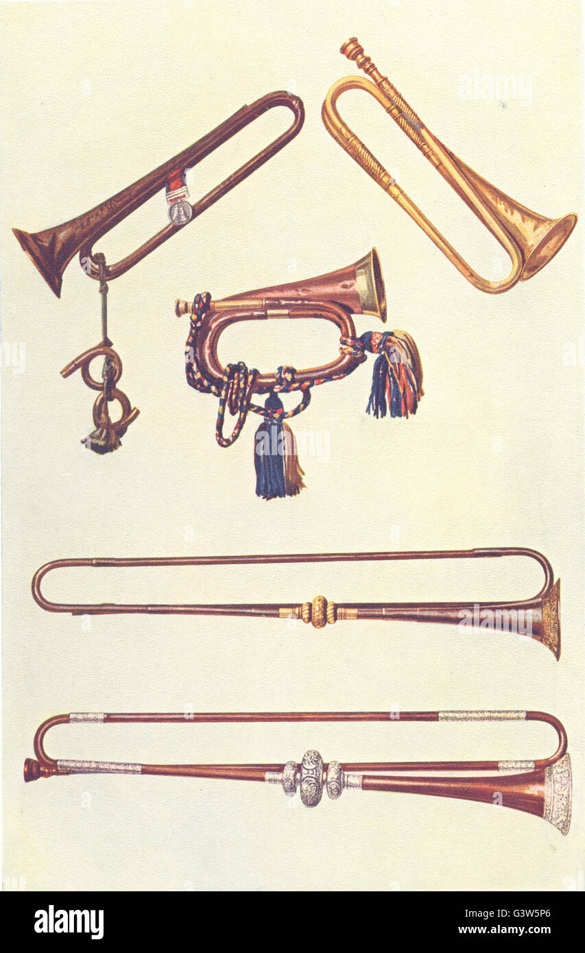 MUSICAL INSTRUMENTS: Cav. Bugle, Tassels Trumpet, Embossed Trumpets, 1945 Stock Photo