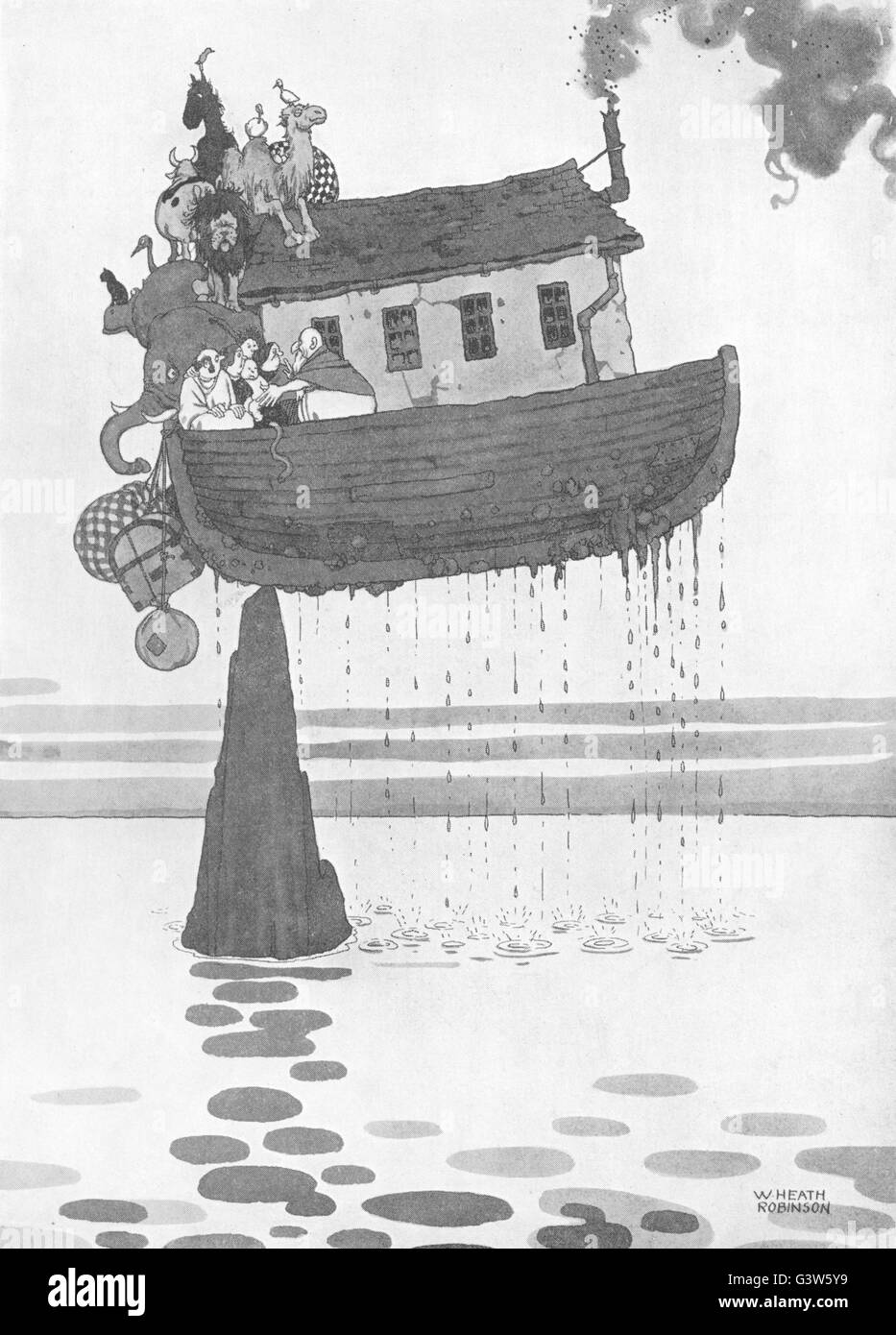 HEATH ROBINSON: How Noah averted a disaster at subsidence of Flood, print 1920 Stock Photo