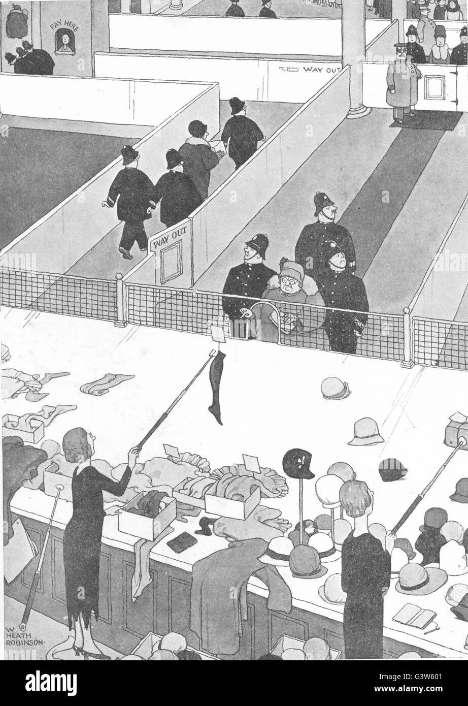 HEATH ROBINSON: 1--time method conducting sales protecting assistants, 1920 Stock Photo