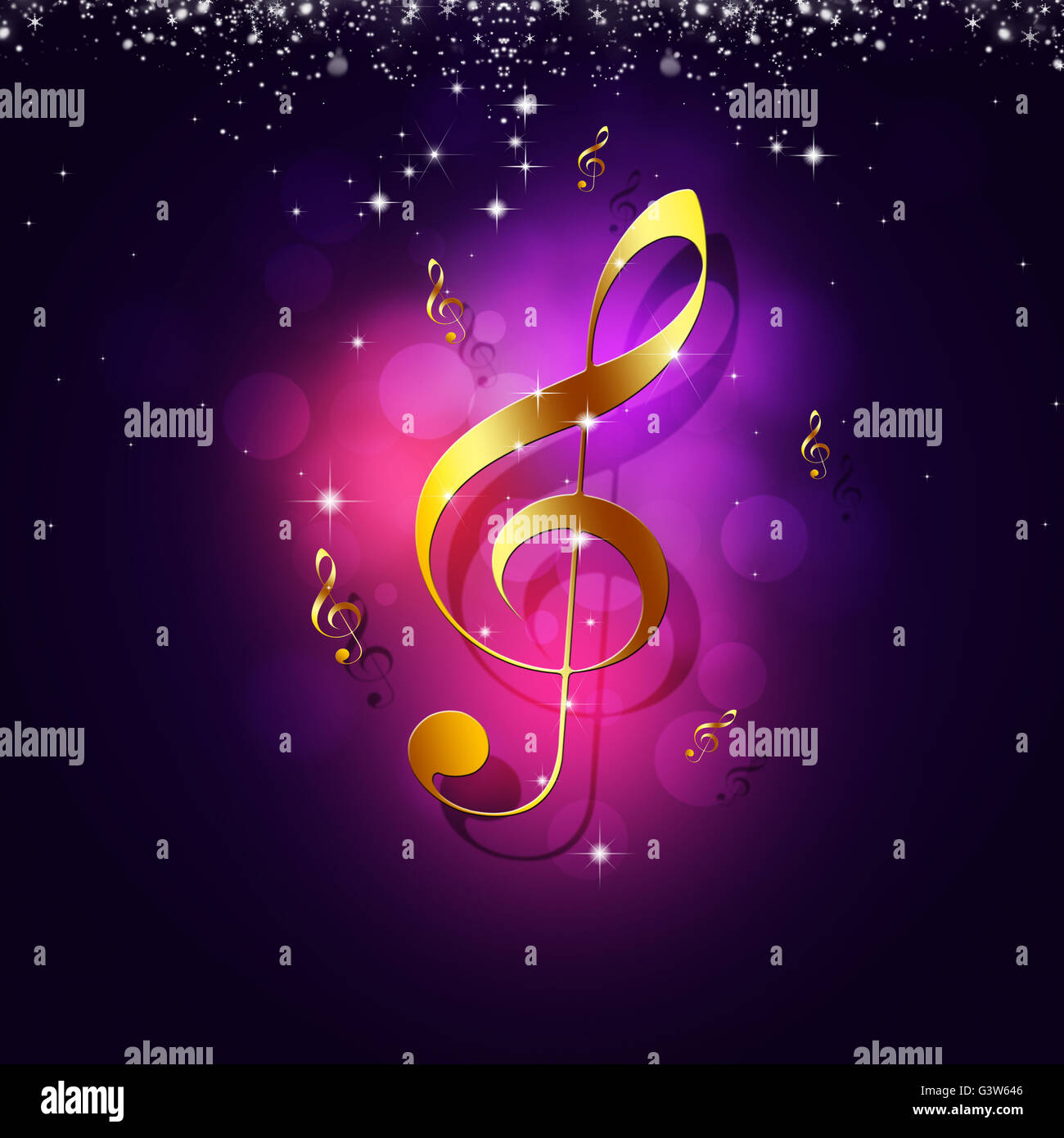 abstract golden music notes on red background Stock Photo
