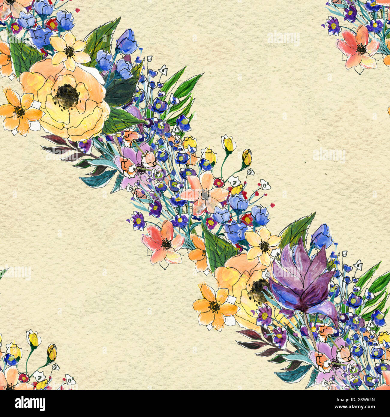 Seamless watercolor floral pattern Stock Photo - Alamy
