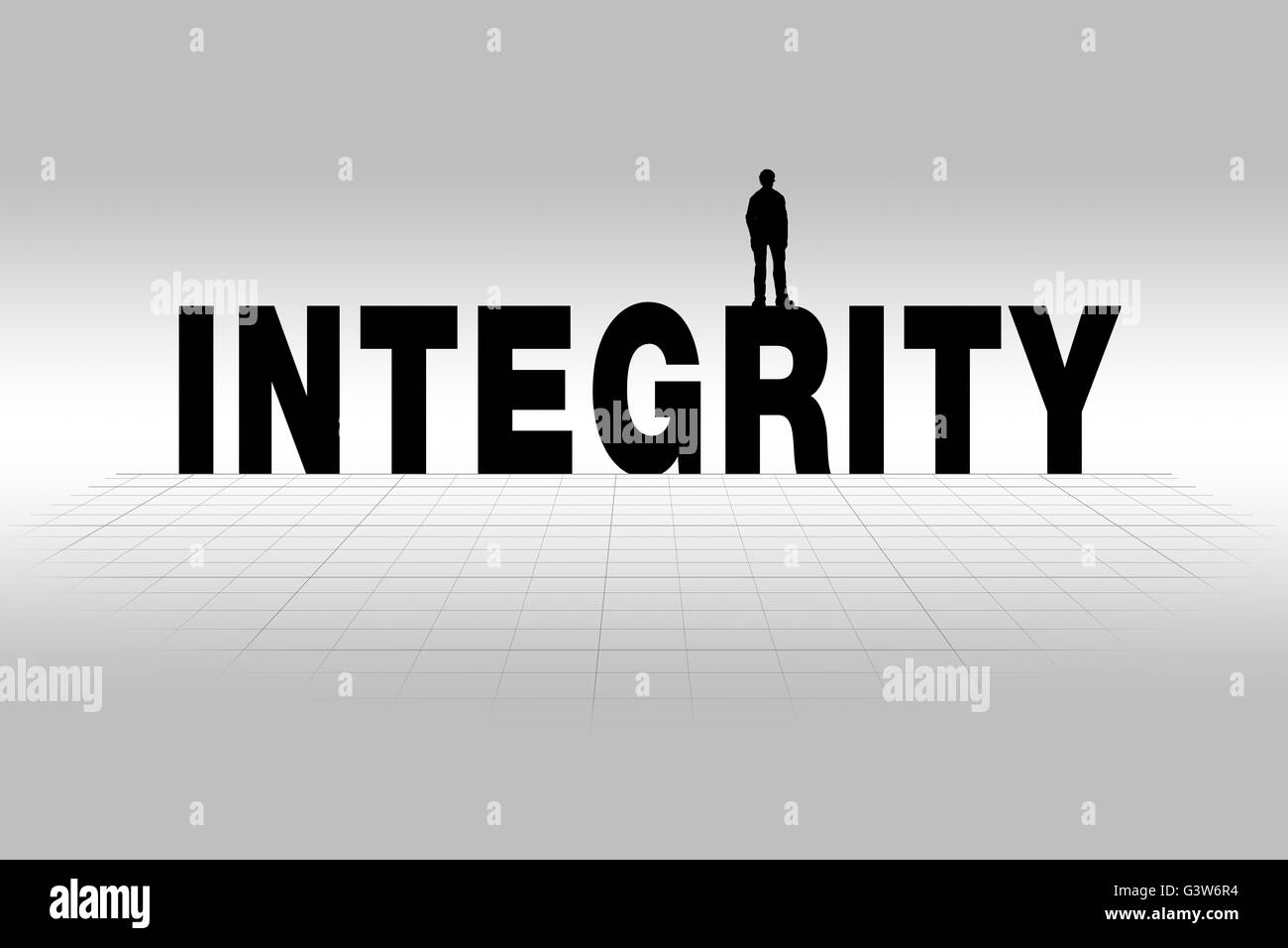 Integrity word communicating business concept of integrity in silhouette. Stock Photo