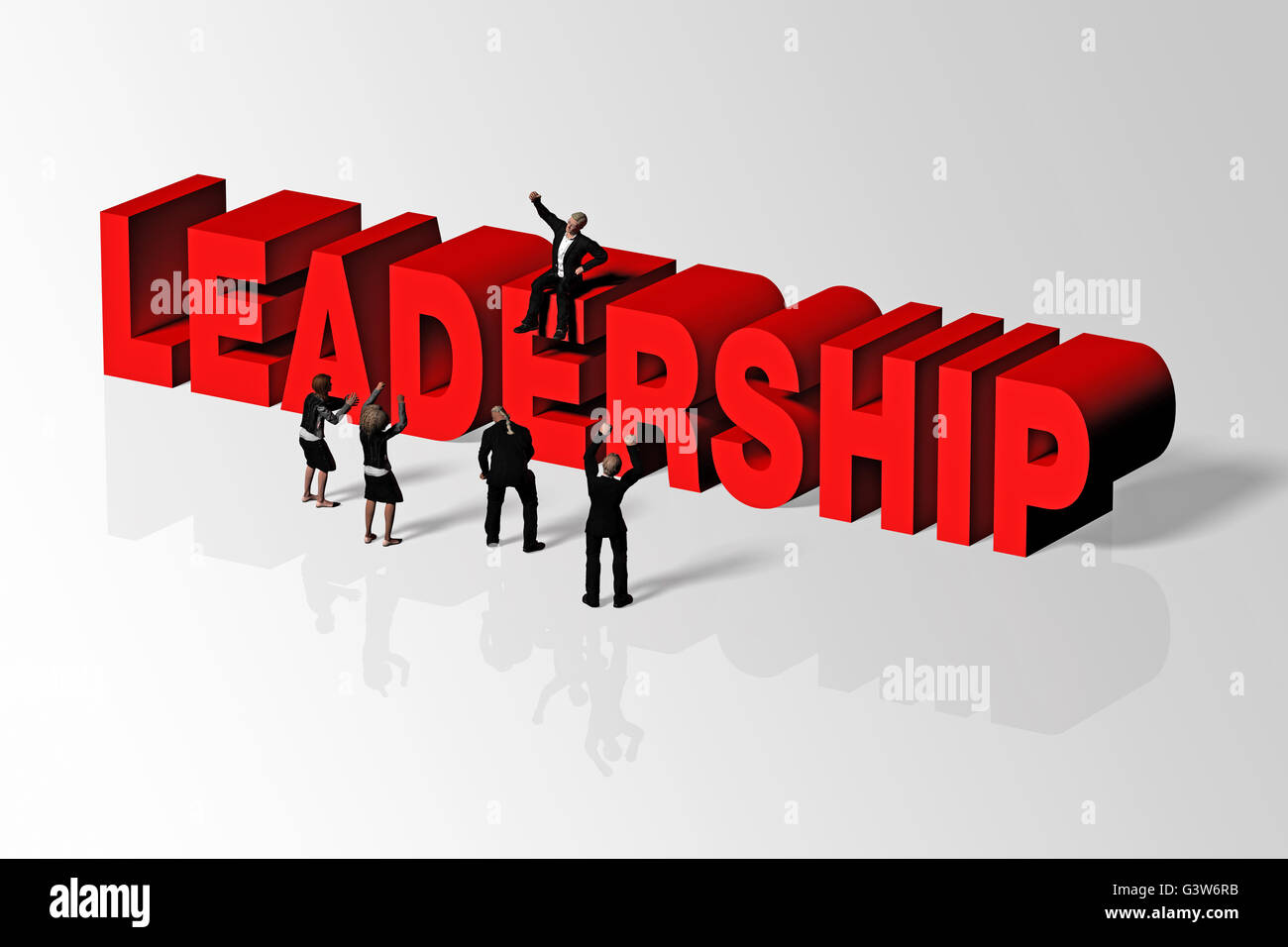 Leadership word and group of people conveying business concept of