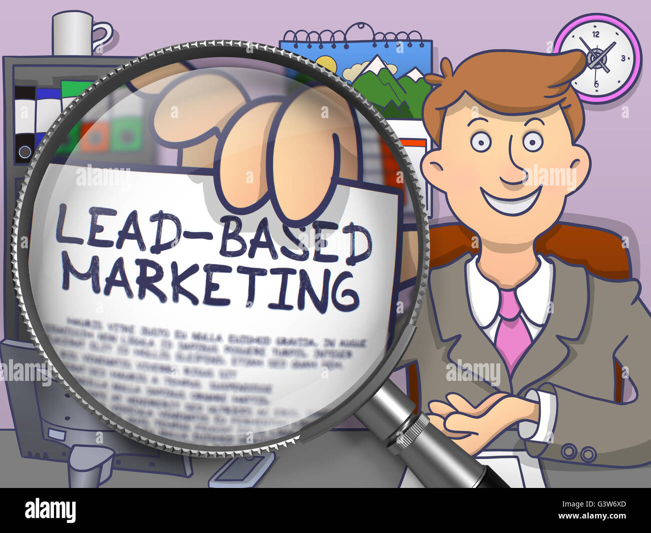 Lead-Based Marketing through Magnifier. Doodle Style. Stock Photo