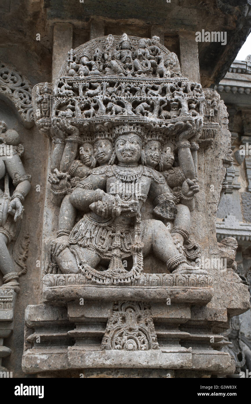 Ravana lifting Kailasa. Hoysaleshwara temple, Halebidu, Karnataka ...