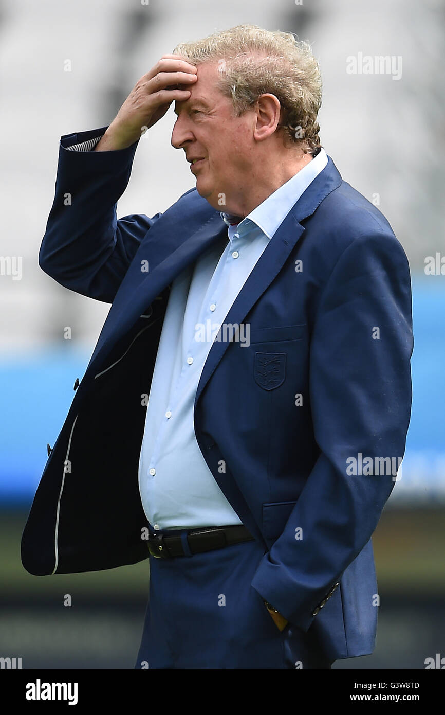 England manager Roy Hodgson during the walk around at the Stade Felix Bollaert-Delelis, Lens. Stock Photo