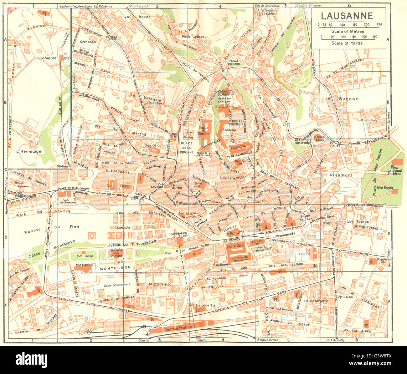 SWITZERLAND: Lausanne, 1930 vintage map Stock Photo