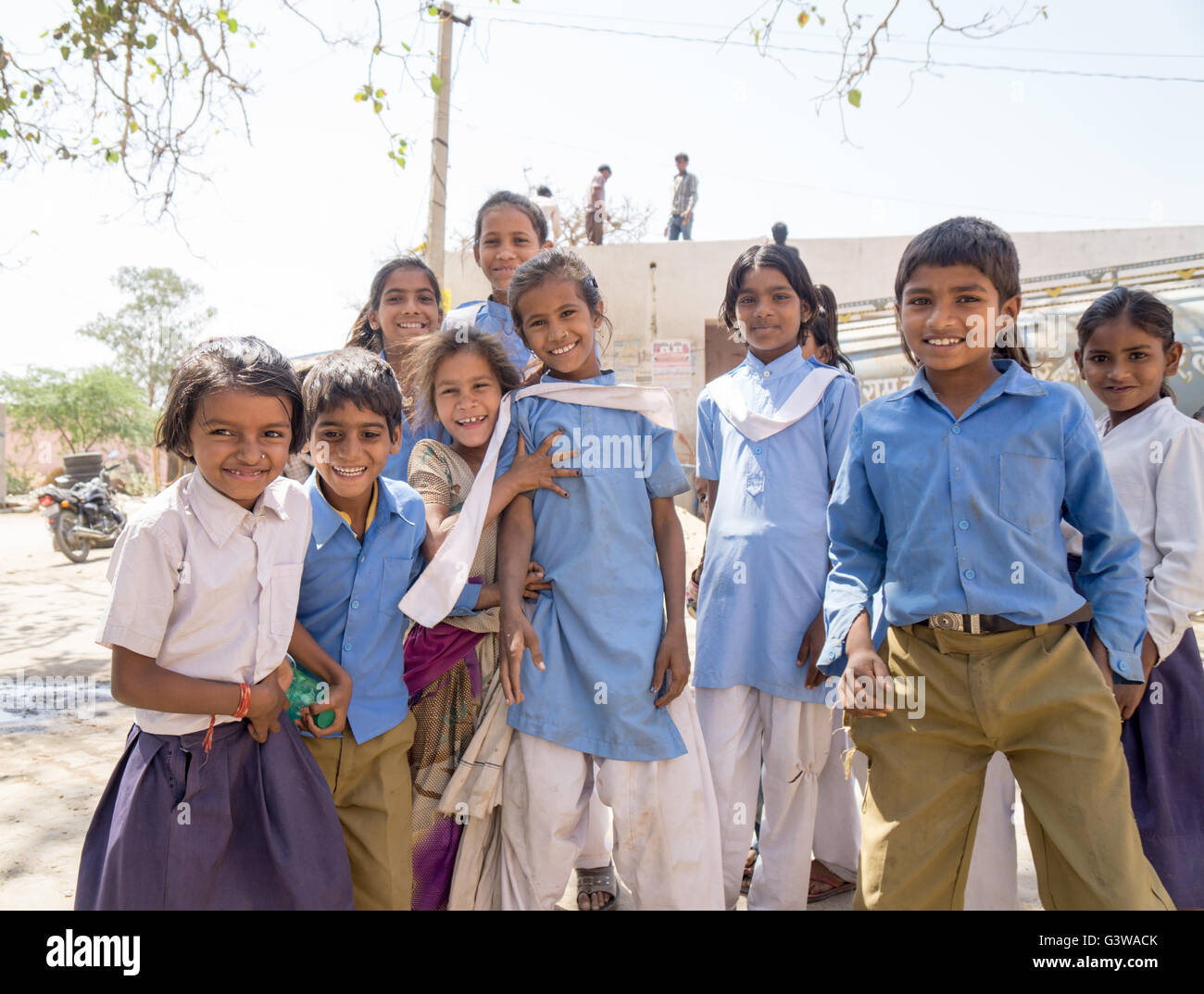 Indian school kids in their uniforms Stock Photo