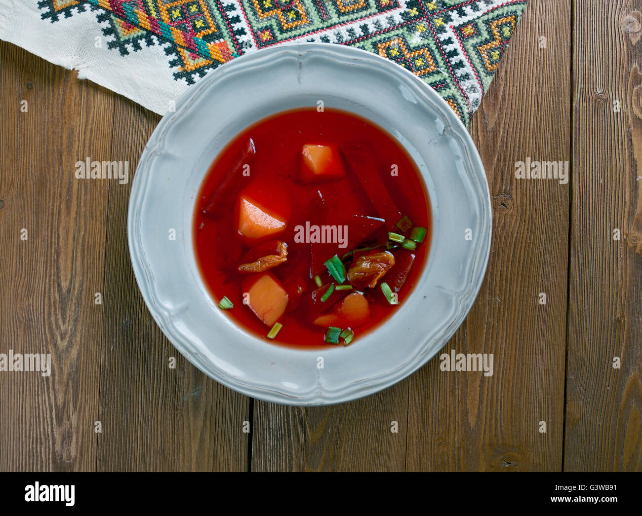 Russian Cold beet soup chlodnik with potatoes, and dried apricots. Good for the heart Stock