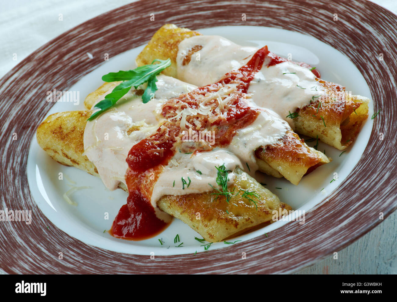 Papadzules Mexican Spanish, from Mayan is a traditional dish from the Yucatan Stock Photo