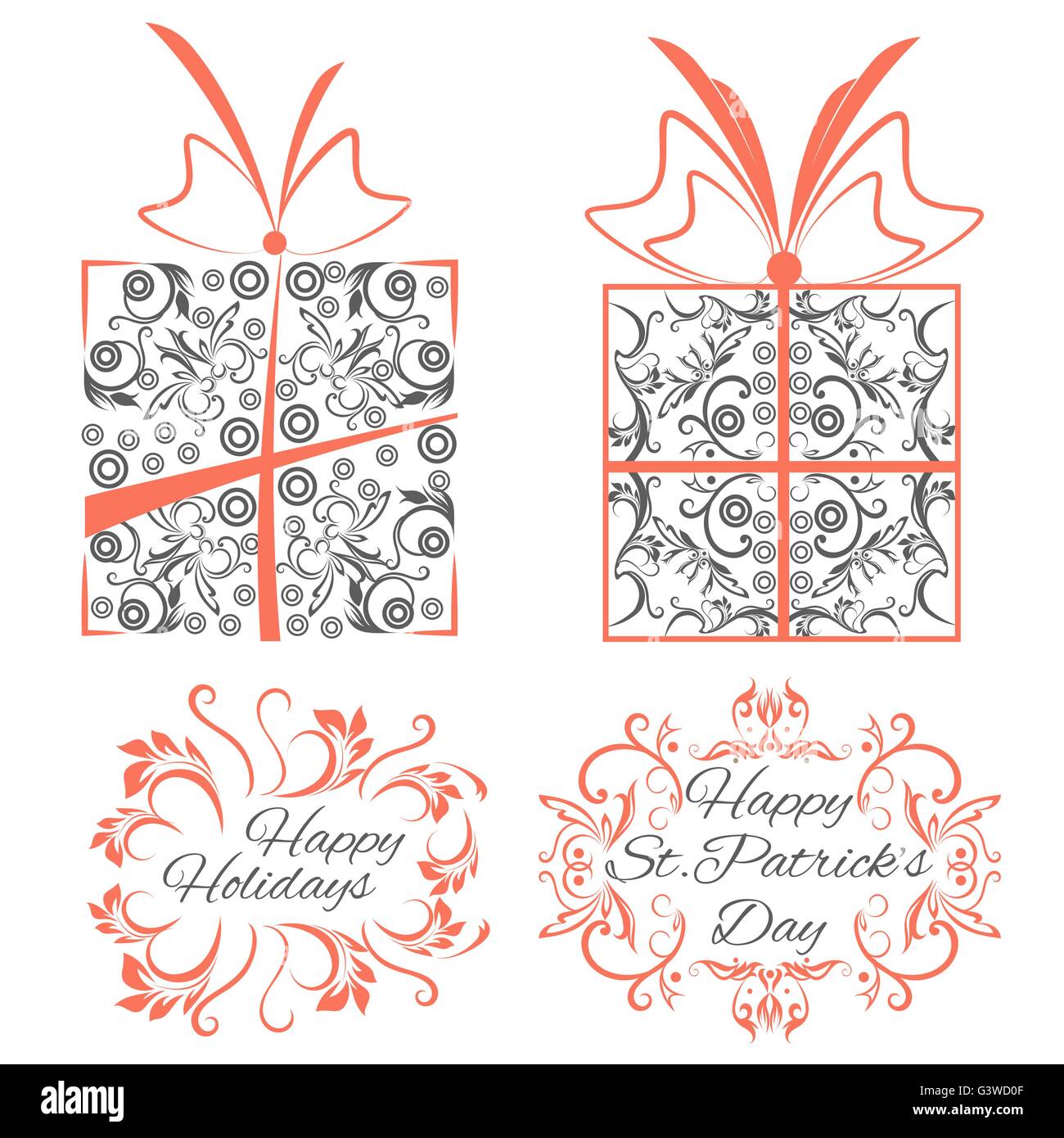 Set decorative, ornamental objects boxes, frames Stock Vector Image