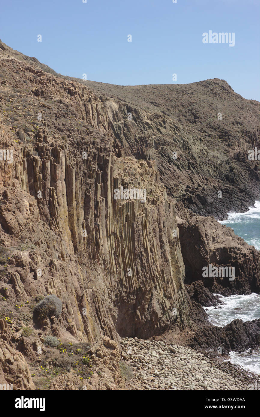 cliff with andesite lava with lava columns on Cabo de Gata. Parque ...