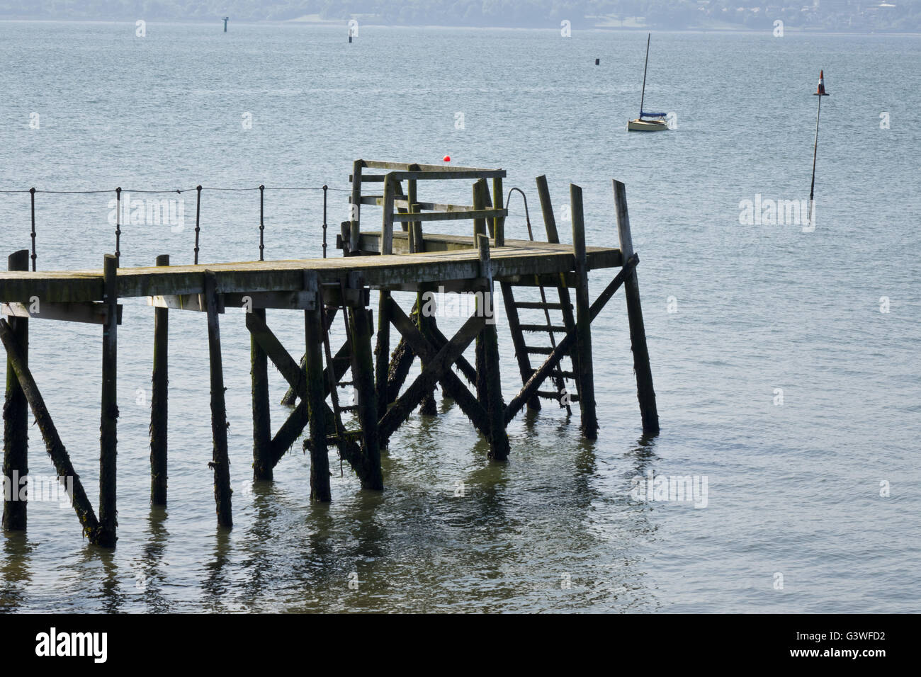 old wooden pier jetty Holywood Belfast Lough Stock Photo