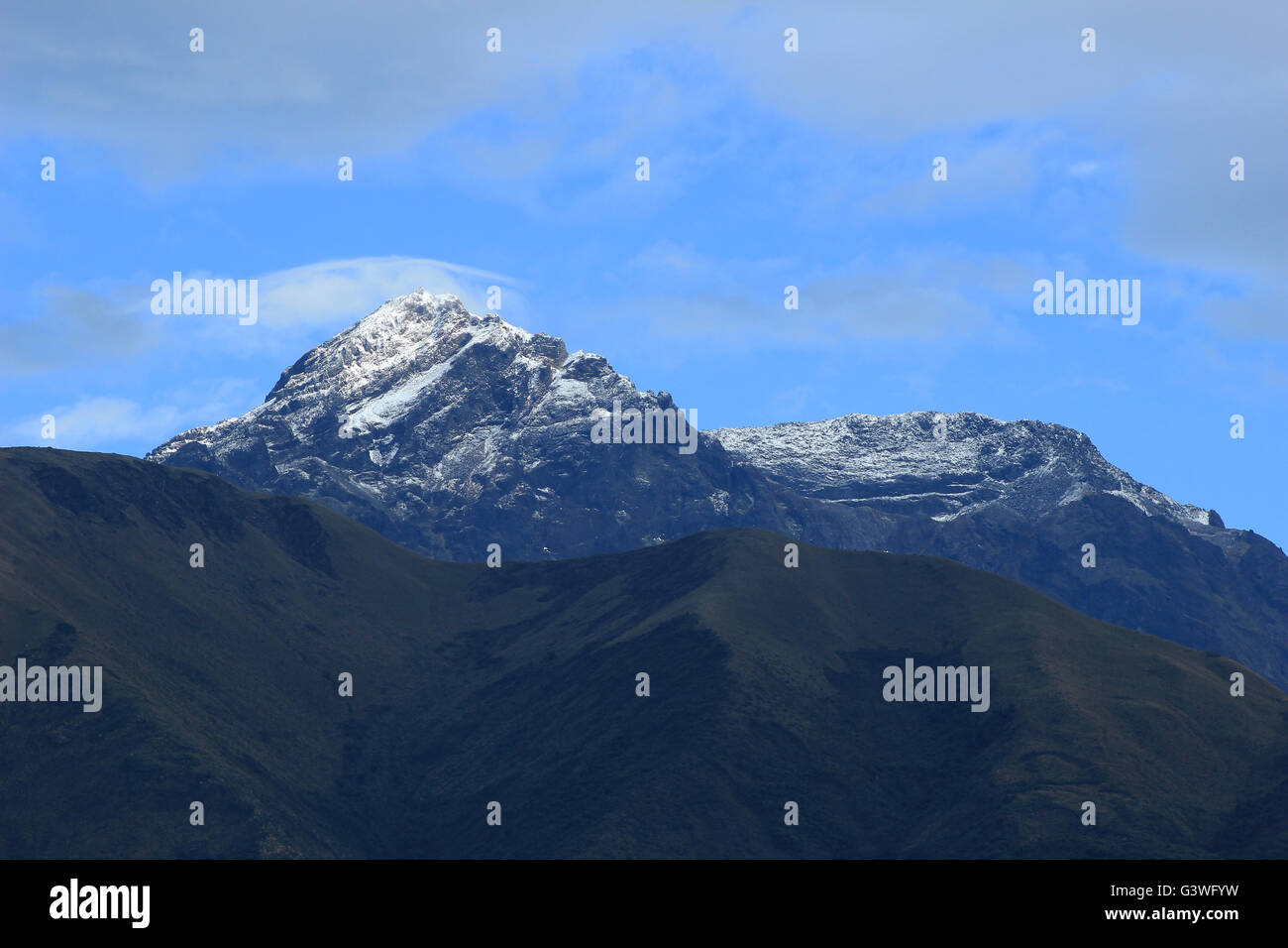 Snow on the summit of the volcano, Mount Cotacachi, in the Andes Mountains near Cotacachi, Ecuador Stock Photo