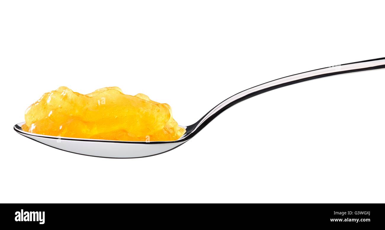 spoonfull of apricot jelly isolated on white background Stock Photo