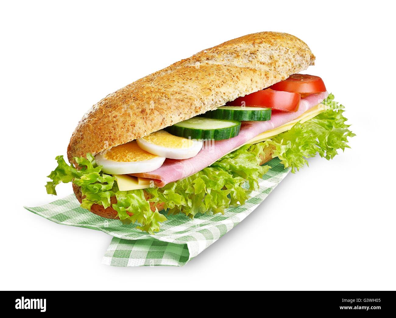 sandwich with clipping path isolated on white with a napkin Stock Photo