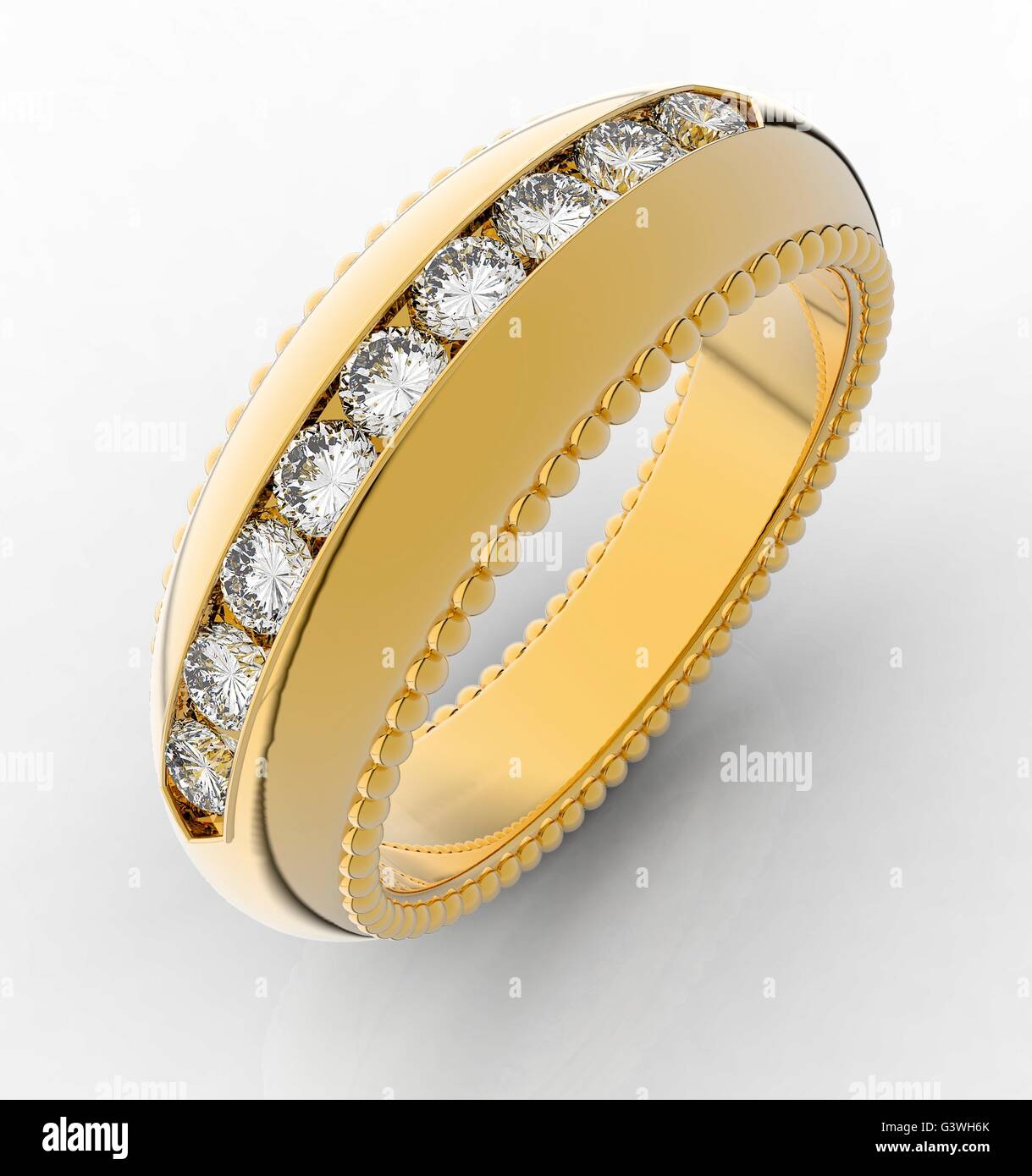 Golden ring with diamond isolated on the white Stock Photo