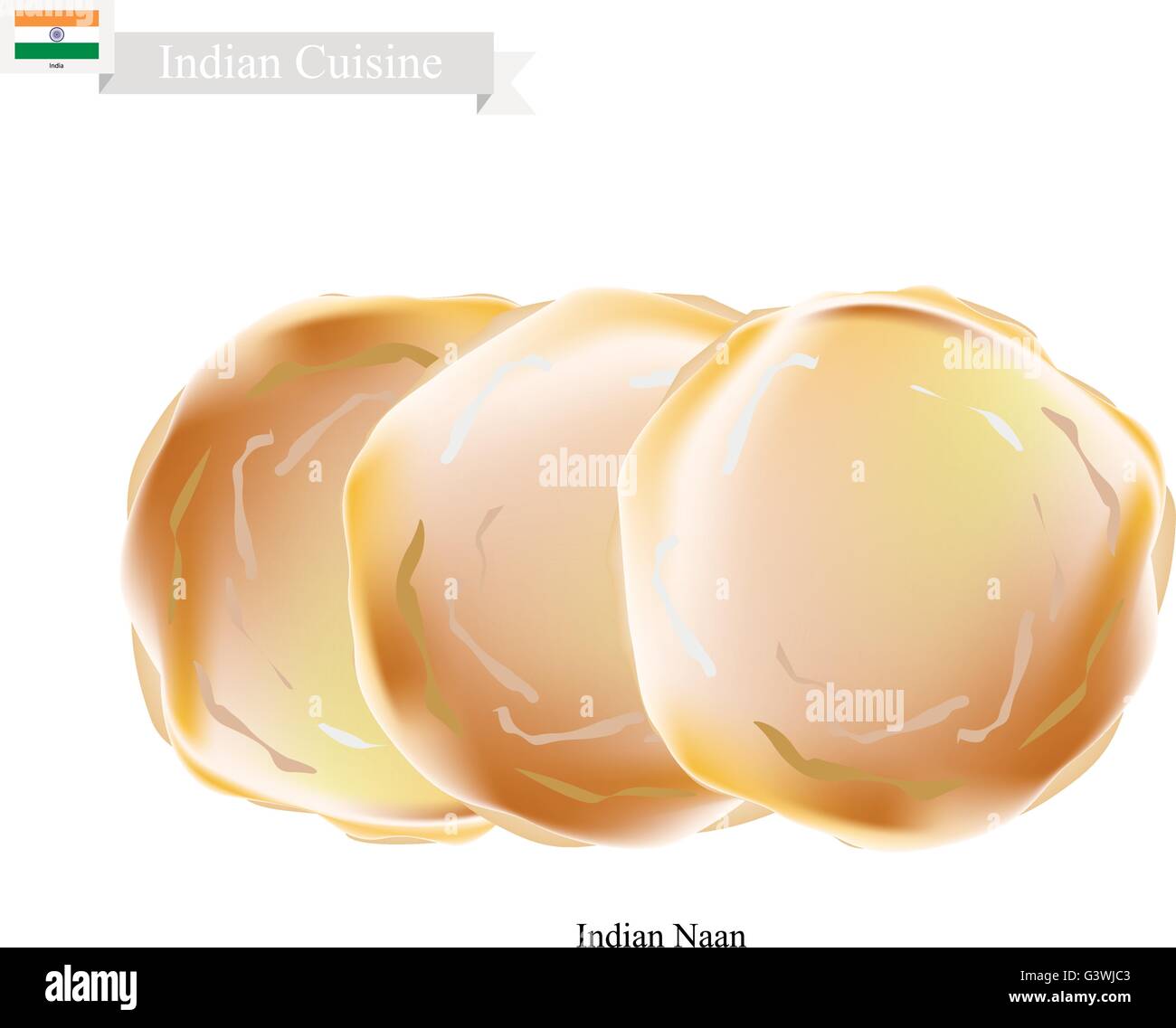 Indian Cuisine, Illustration of Naan or Traditional Crispy Flat Bread. One of Most Popular Dish in India. Stock Vector