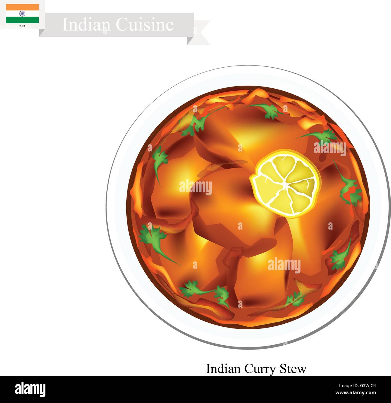 Indian Cuisine, Traditional Indian Curry Stew. One of The Most Popular Dish in India. Stock Vector