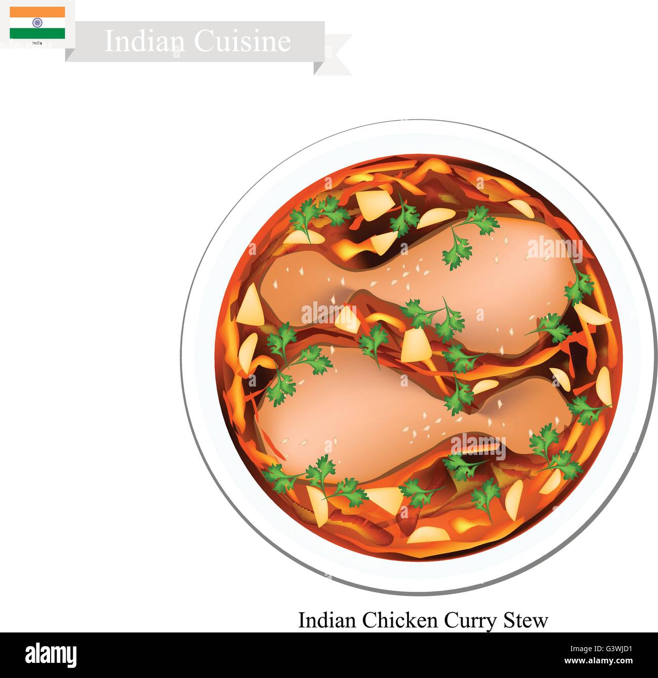 Indian Cuisine, Traditional Indian Chicken Curry Stew. One of The Most Popular Dish in India. Stock Vector