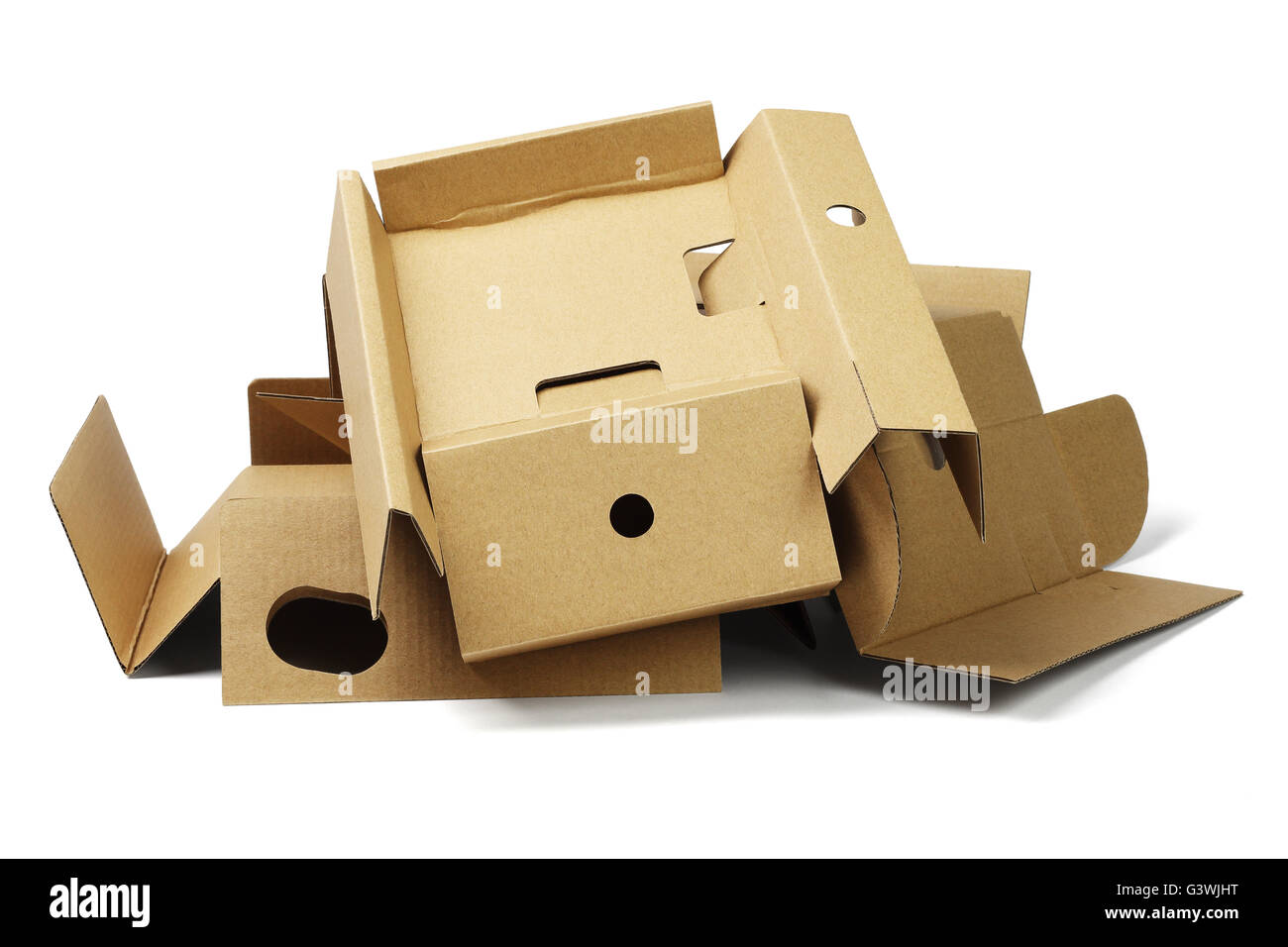 Pile of Package Cardboard For Recycling on White Background Stock Photo