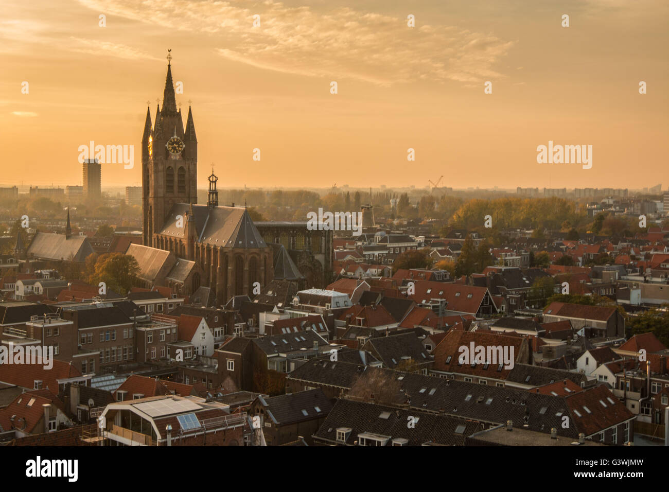 Sunset in Delft Netherlands Stock Photo