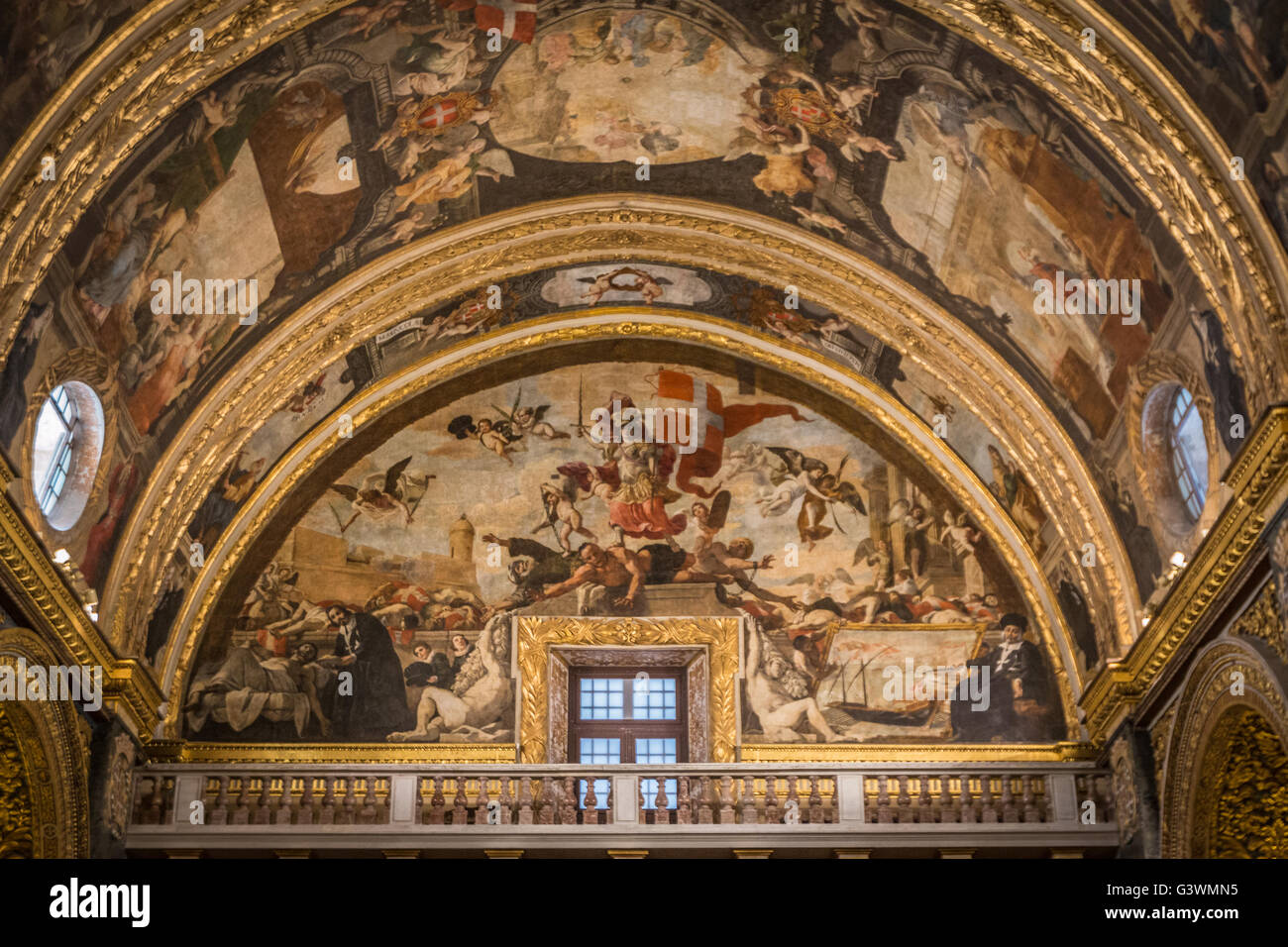 Ceiling of St. Johns Co. Cathedral; Valletta in Malta Stock Photo