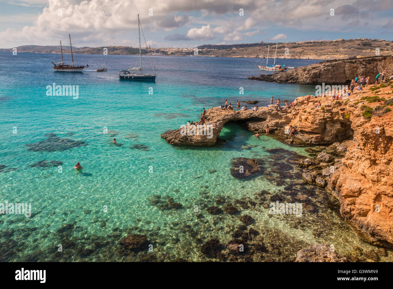 View of Lagoons in Comino Island Malta Stock Photo