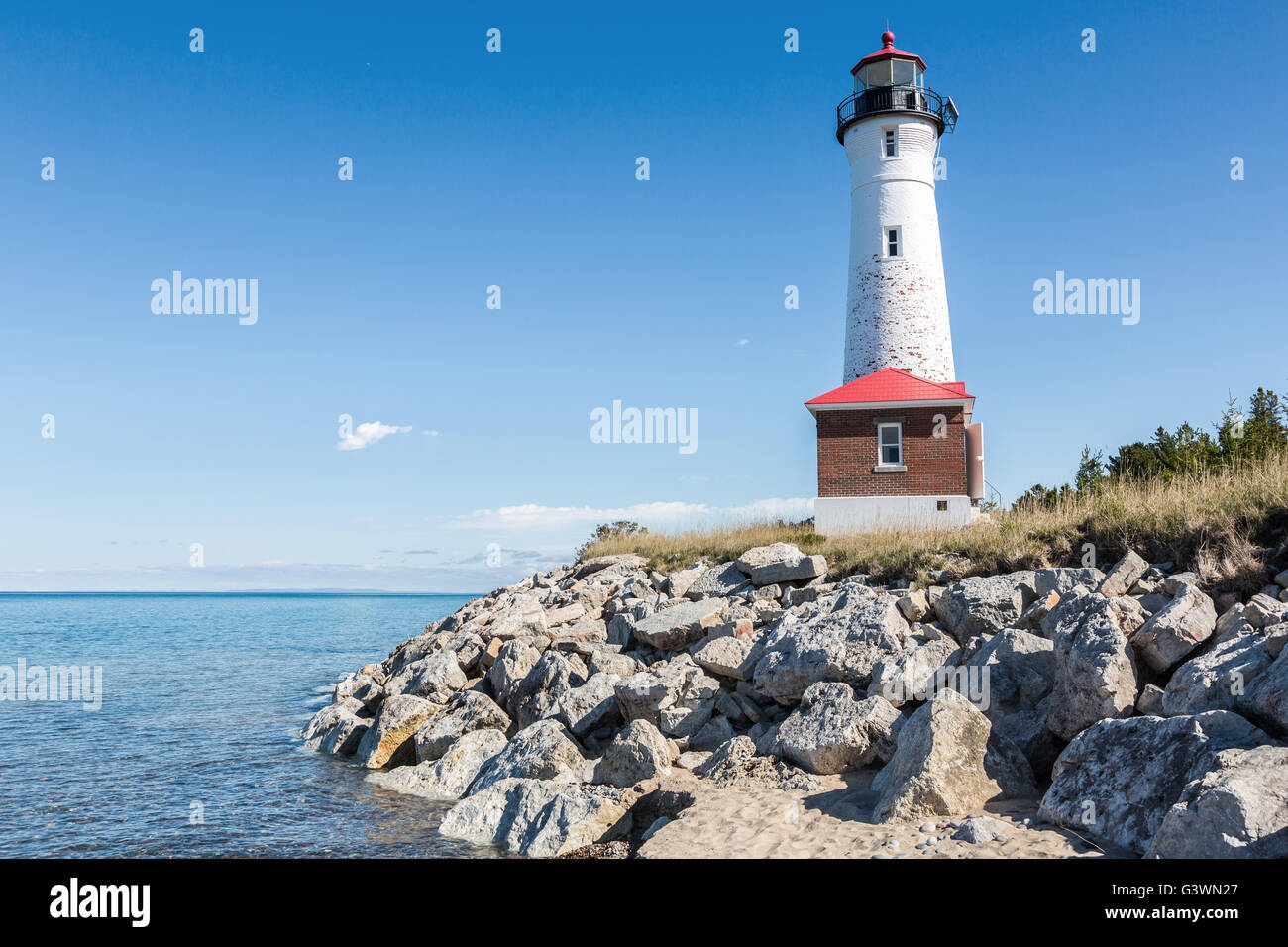 Crisp Point Lighthouse on the shore of Lake Superior in the Upper Peninsula of Michigan Stock Photo