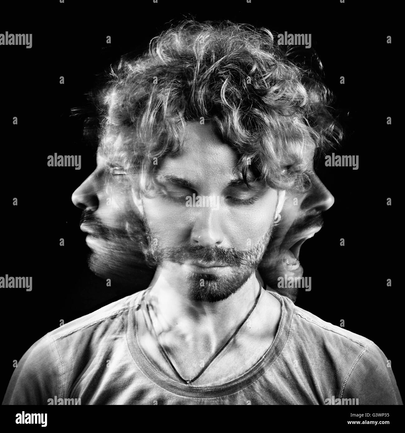 man with three face in black and white Stock Photo Alamy