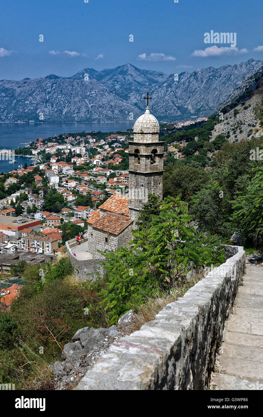 Panoramic view of Kotor and bay, Montenegro Stock Photo