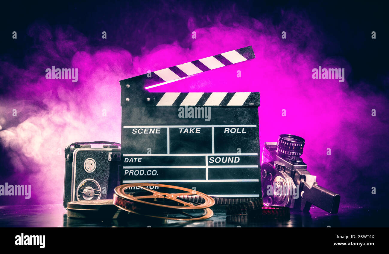 Retro film production accessories still life. Concept of filmmaking