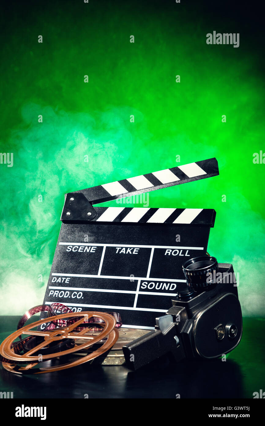 Retro film production accessories still life. Concept of filmmaking