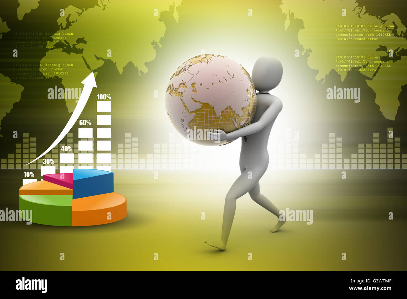 3d business man holding globe in color background Stock Photo - Alamy