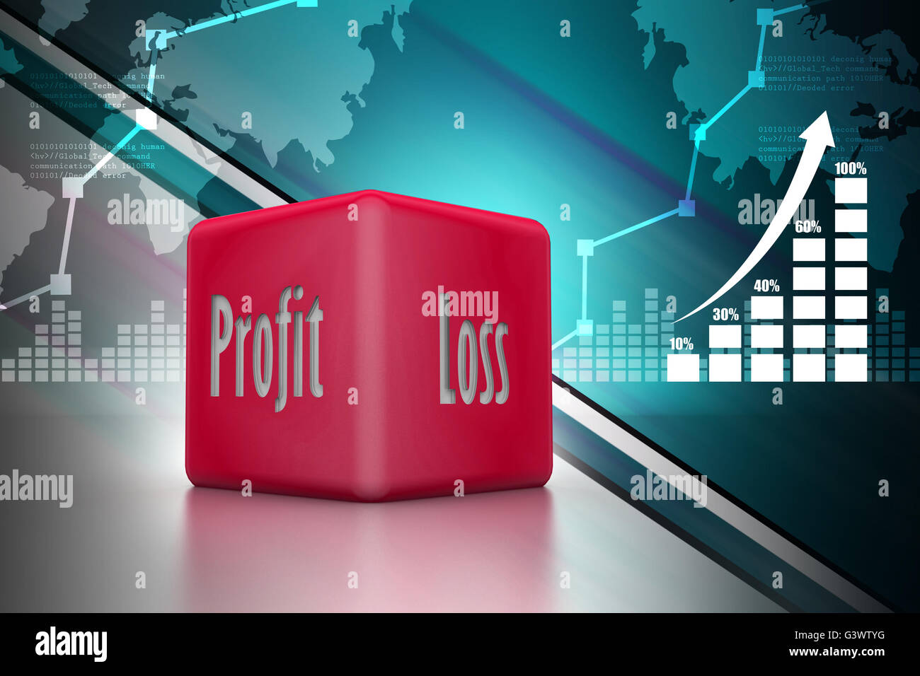 Business dice showing profit and loss in color background Stock Photo
