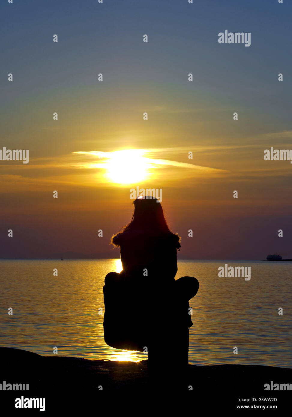 Sunset Girl Silhouette Stock Photo