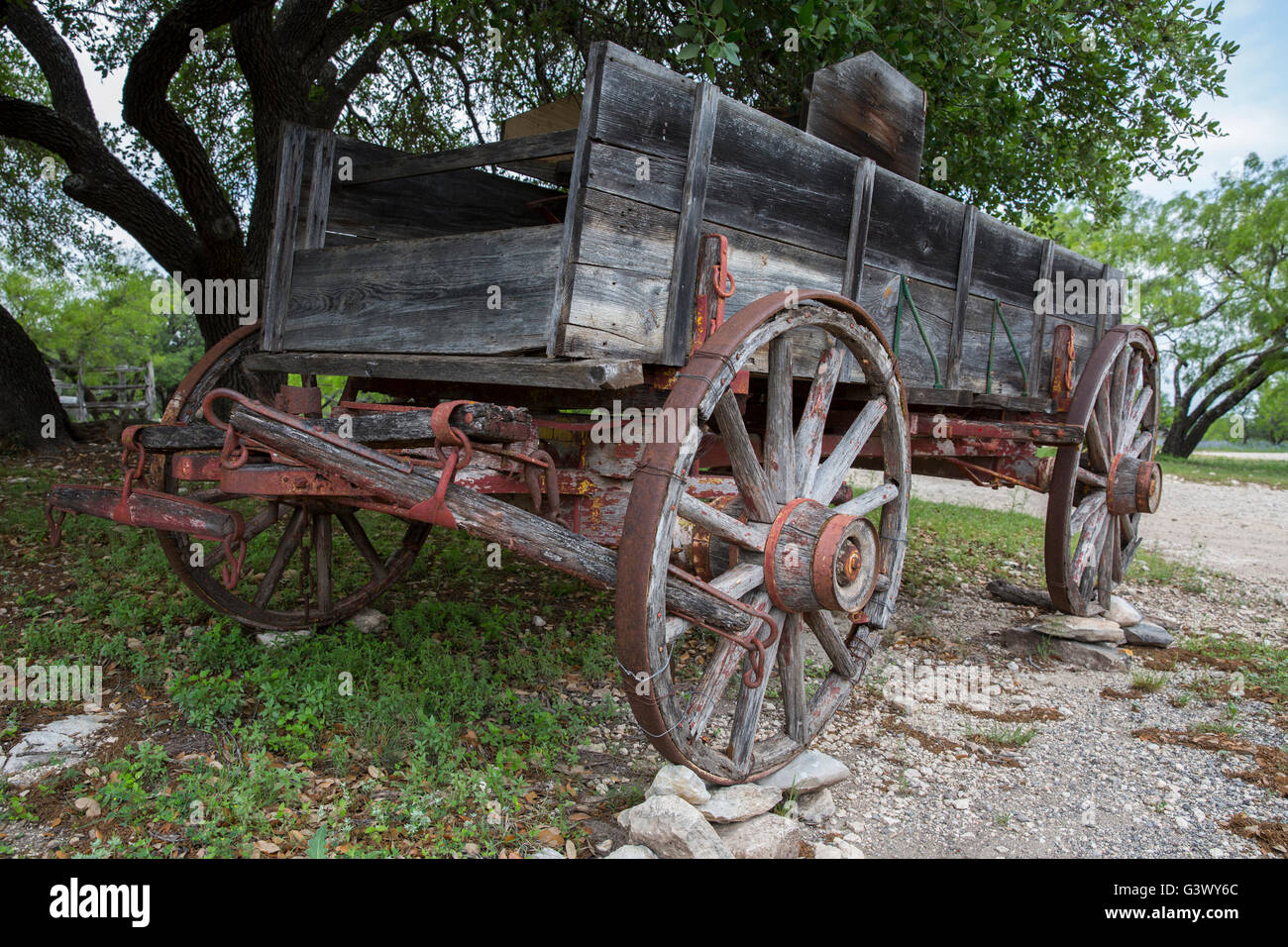 Texas wagon at ranch Stock Photo