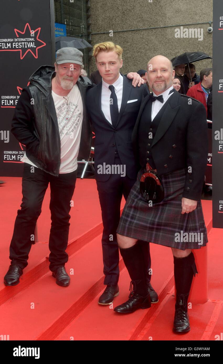 (left to right) Peter Mullan, Jack Lowden and Jason Connery attending the Edinburgh International Film Festival 2016 opening-night gala, and the world premiere of Tommy's Honour, at the Festival Theatre in Edinburgh, Scotland. Stock Photo