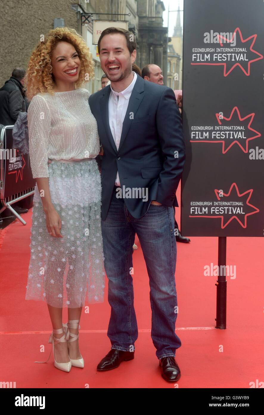 Martin Compton and Tiana Flynn attending the Edinburgh International Film Festival 2016 opening-night gala, and the world premiere of Tommy's Honour, at the Festival Theatre in Edinburgh, Scotland. Stock Photo