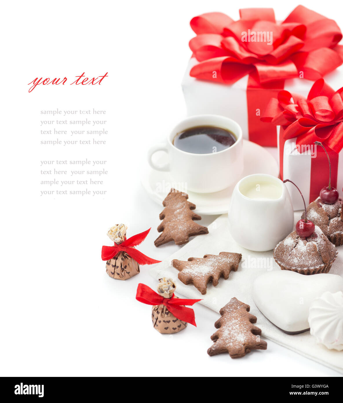 Sweets and gifts for the Christmas table Stock Photo