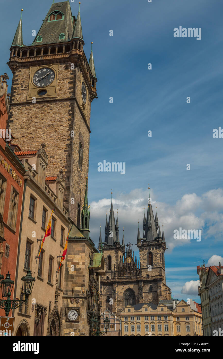 Prague clock tower in old town square Stock Photo