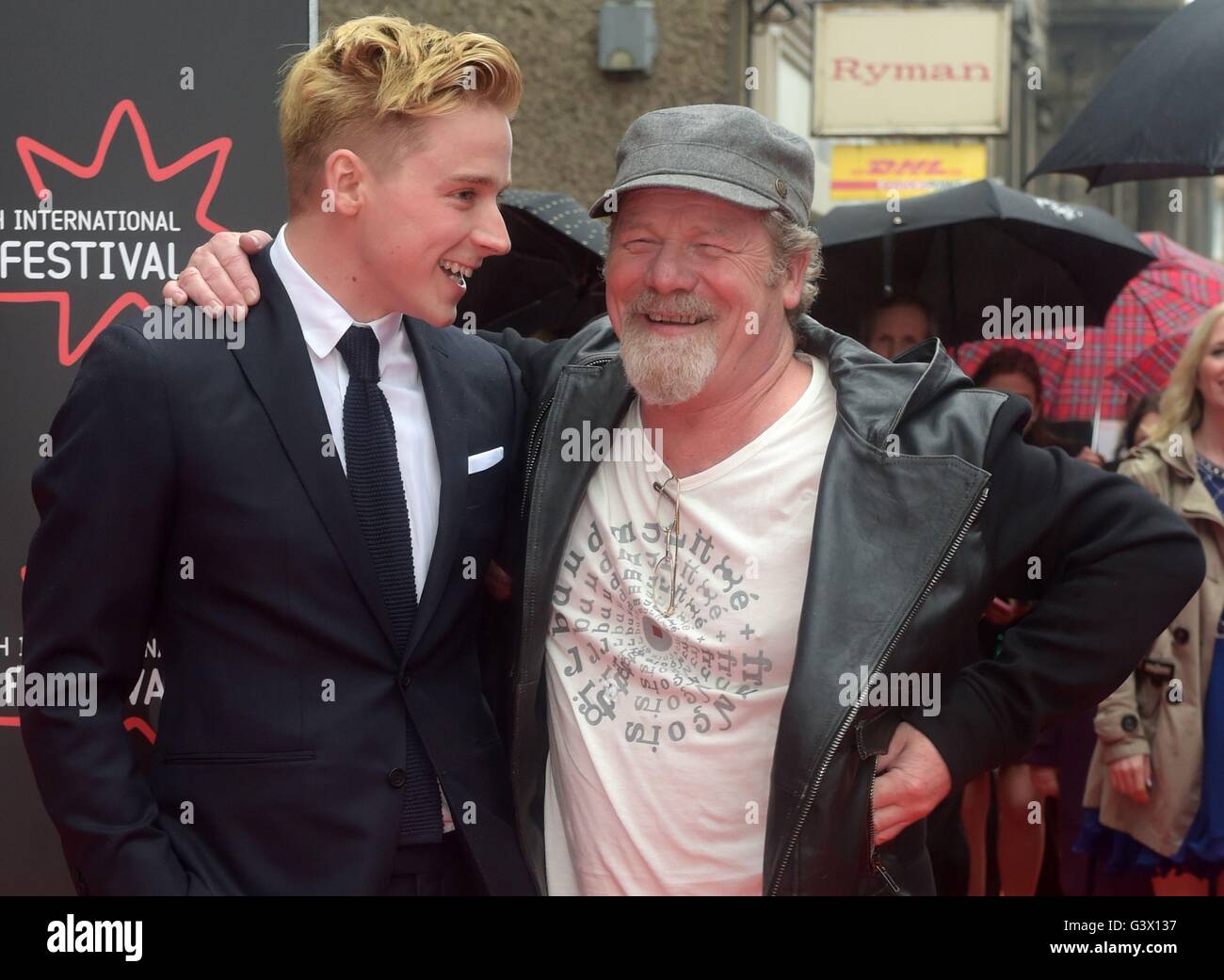 Jack Lowden (left) and Peter Mullan attending the Edinburgh International Film Festival 2016 opening-night gala, and the world premiere of Tommy's Honour, at the Festival Theatre in Edinburgh, Scotland. Stock Photo