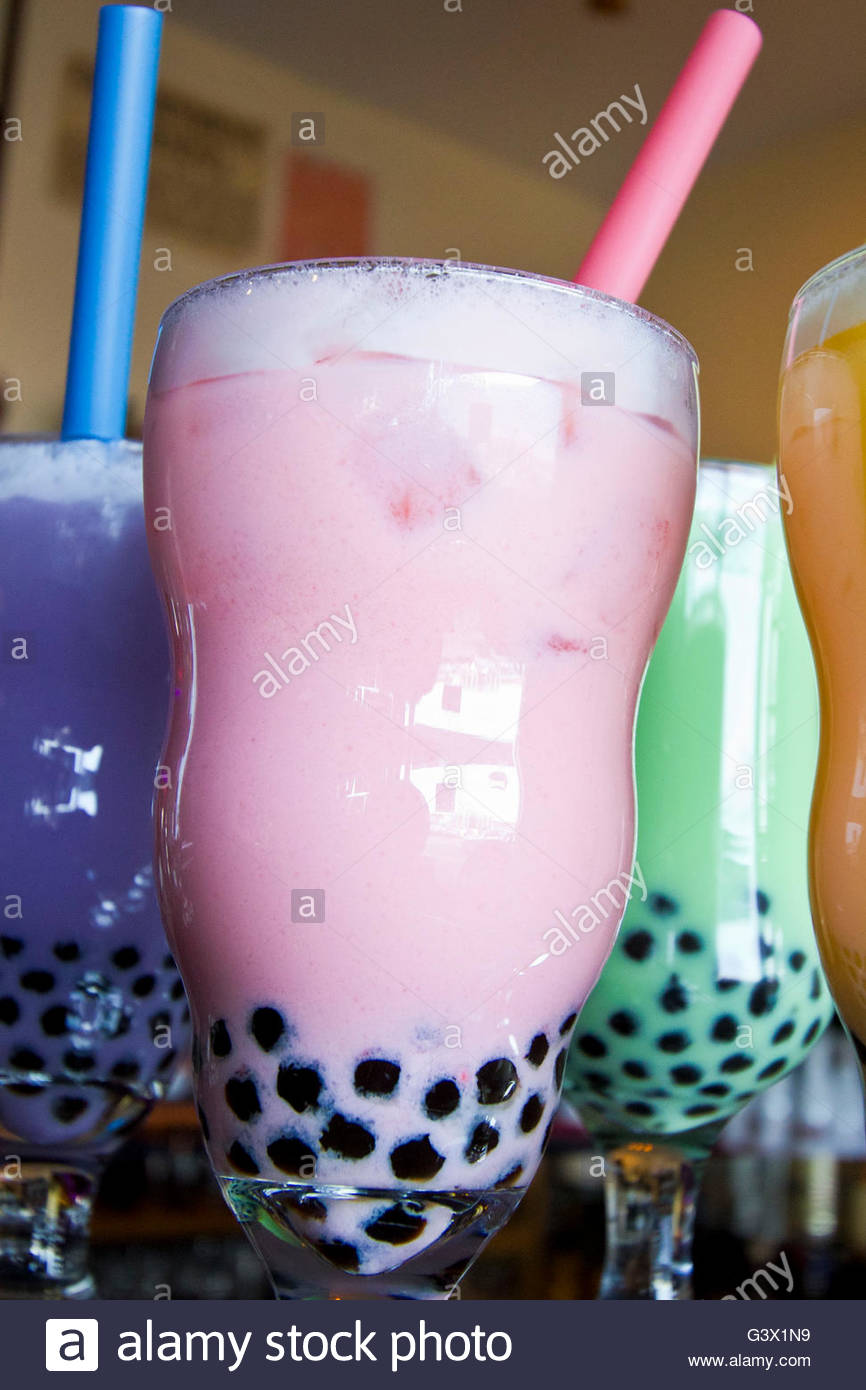 Glasses Of Bubble Tea Sweet Tea With Milk And Tapioca Pearls Stock Photo Alamy