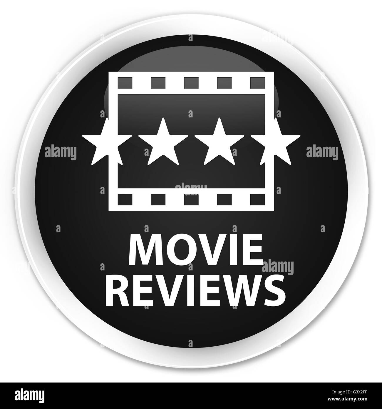 Movie reviews isolated on premium black round button abstract illustration Stock Photo